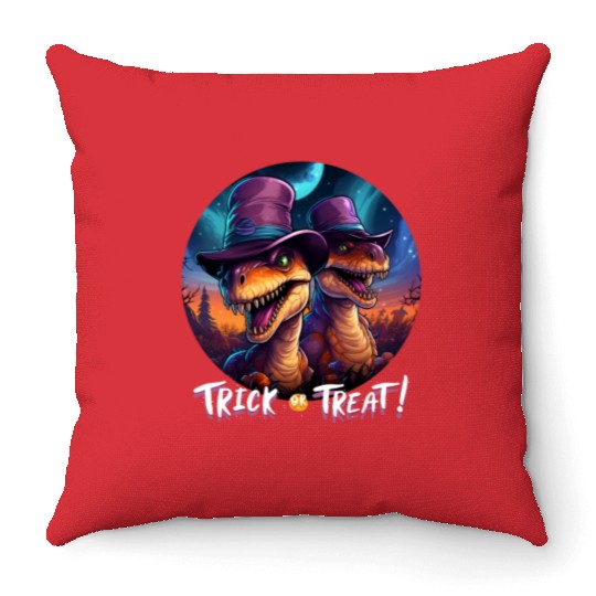Halloween Dinosaur Velociraptor Trick or Treat Throw Pillows