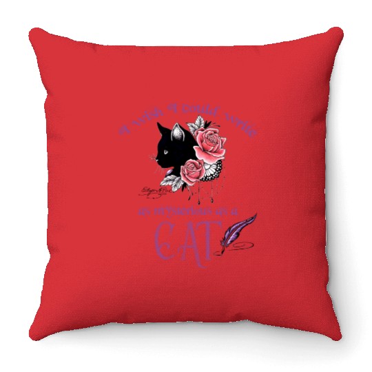 Mysterious Cat Edgar Allan Poe Throw Pillows