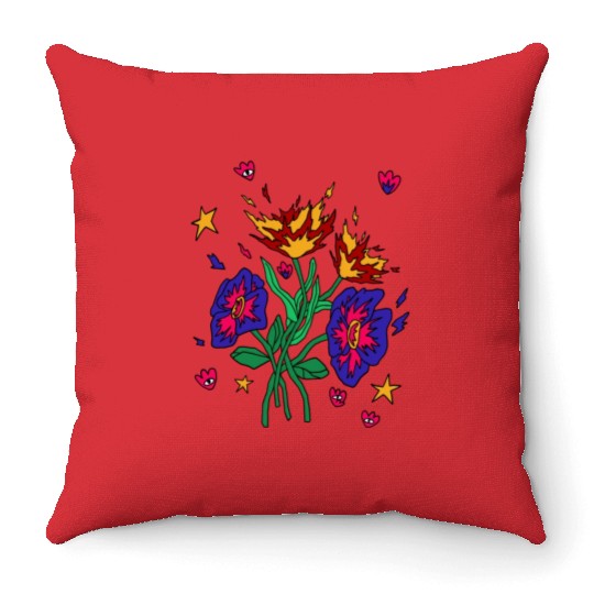 Flaming Floral Dreams Throw Pillows
