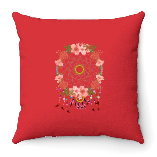 Boho hippie jewelry gift flowers dream catcher Throw Pillows