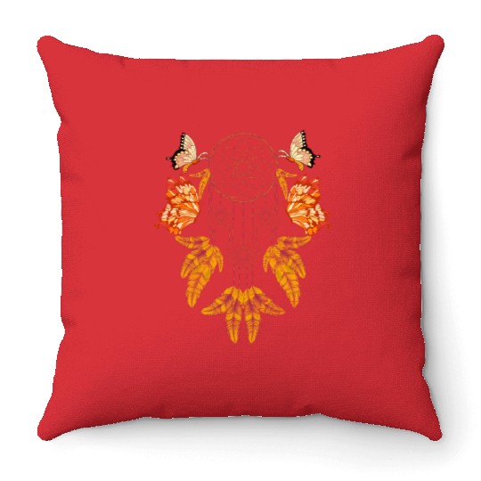 Butterfly feathers jewelry gift dream catcher Throw Pillows