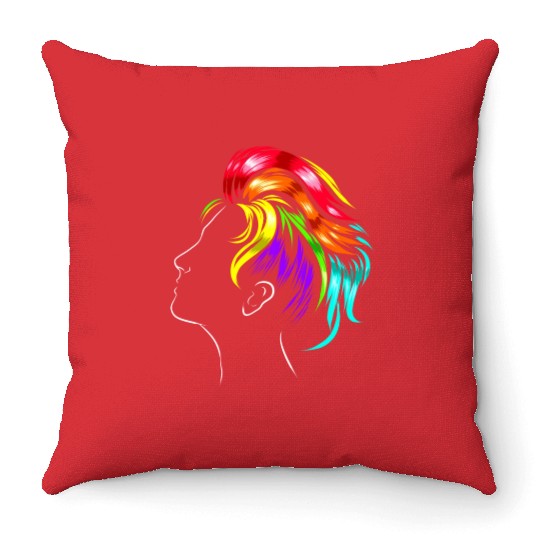 Rainbow Colorful Hair Lgbtq Gay Lesbian Pride Throw Pillows