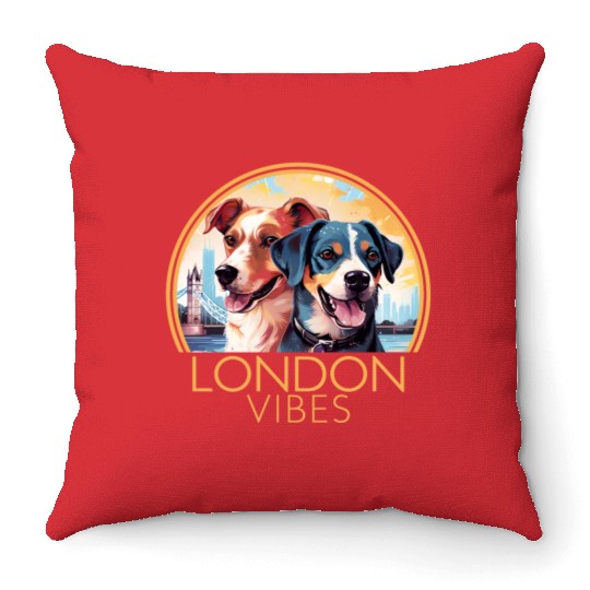 London Vibes England Cute Dogs Dog Lovers Throw Pillows