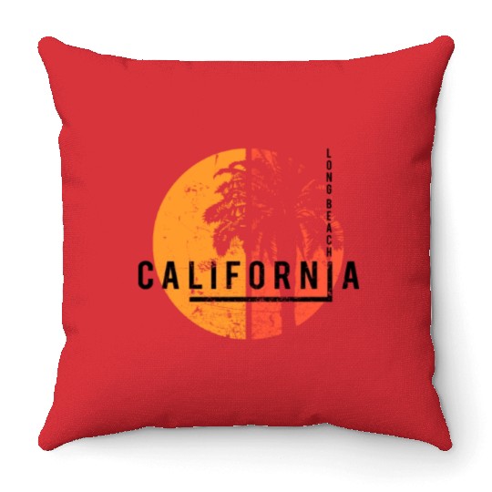 Long Beach California Cool Native Palm Tree Throw Pillows