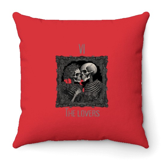 Skeleton lovers tarot card style goth Halloween Throw Pillows