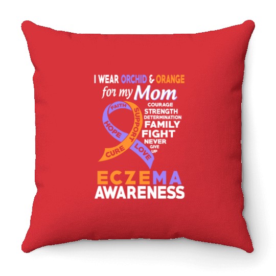 I Wear Orchid Orange For My Mom Eczema Awareness Throw Pillows