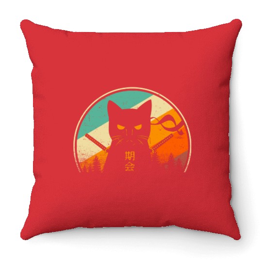 Vintage Japanese Cat Kawaii Retro Style Cat Kitten Throw Pillows