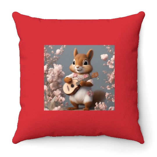 Aesthetic Cottagecore Floral Cute Squirrel Playing Throw Pillows