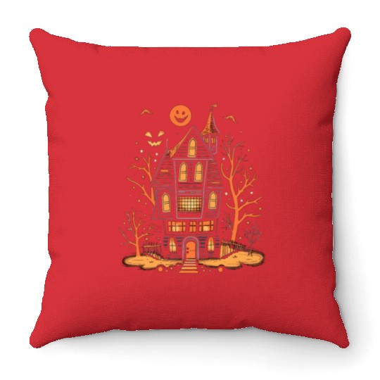Haunted House Halloween Throw Pillows, Spooky Mansion