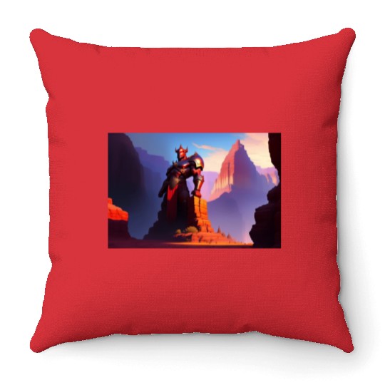 Khorne statue in the depths of the grand canyon Throw Pillows