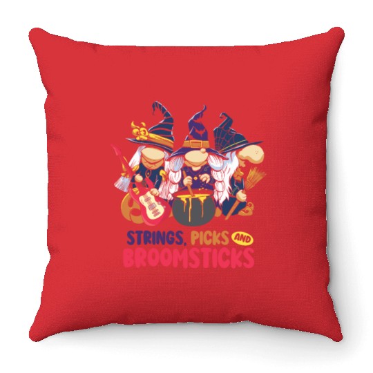 Strings Picks and Broomsticks Witch Halloween Throw Pillows