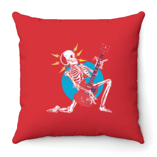 Skeleton Music Lover Guitarist Musician Halloween Throw Pillows