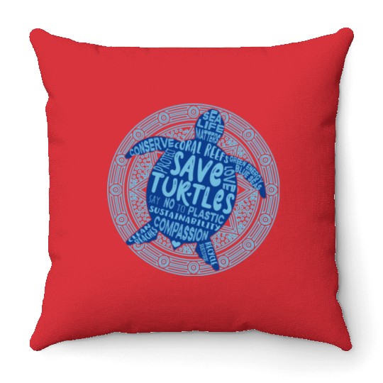 Save The Turtles Blue Boho Throw Pillows