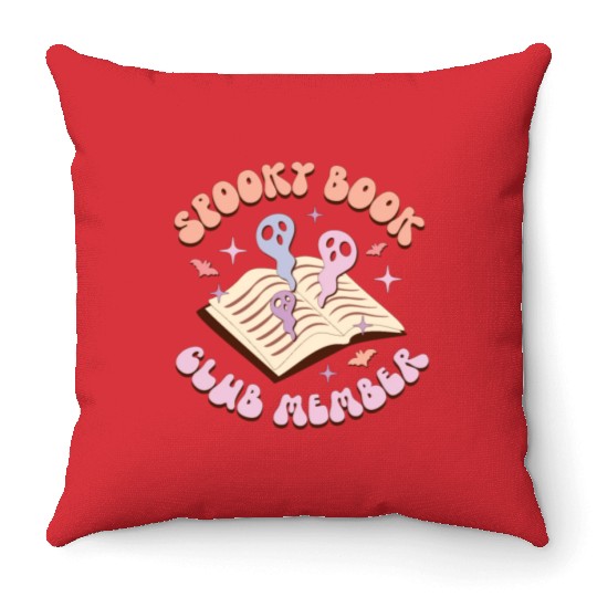 Spooky Book Club Member, Happy Halloween Day Throw Pillows