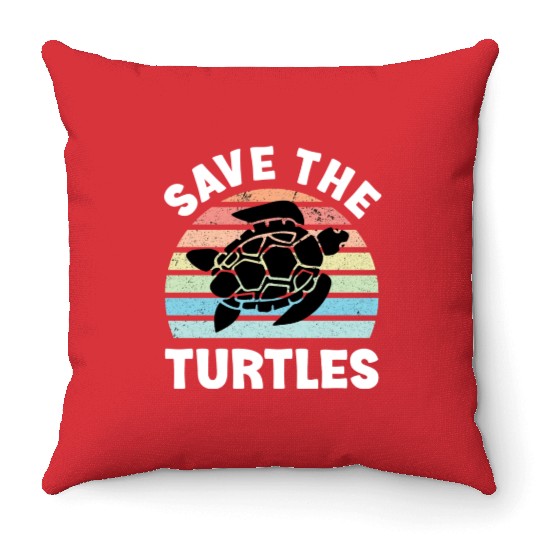 Save The Turtles Sea Turtle Retro Sunset Throw Pillows