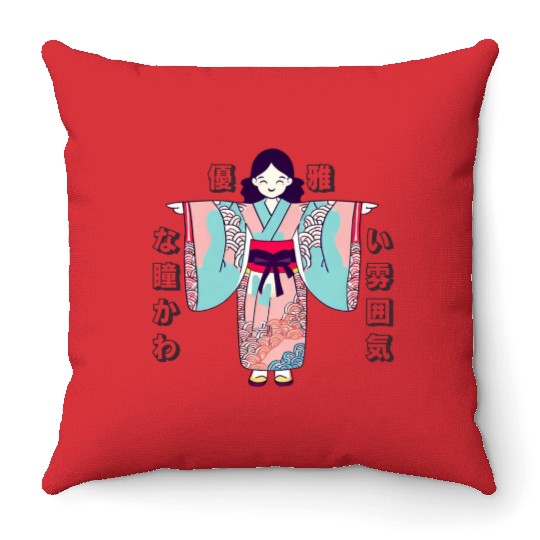 Kimono Kawaii Adorable Throw Pillows