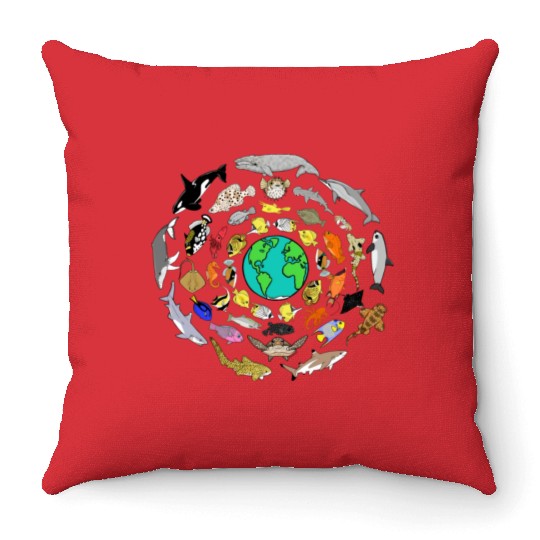 World Oceans Day Sea Life Throw Pillows