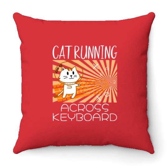 Cat Running Keyboard Across The Space Cat Riding Throw Pillows