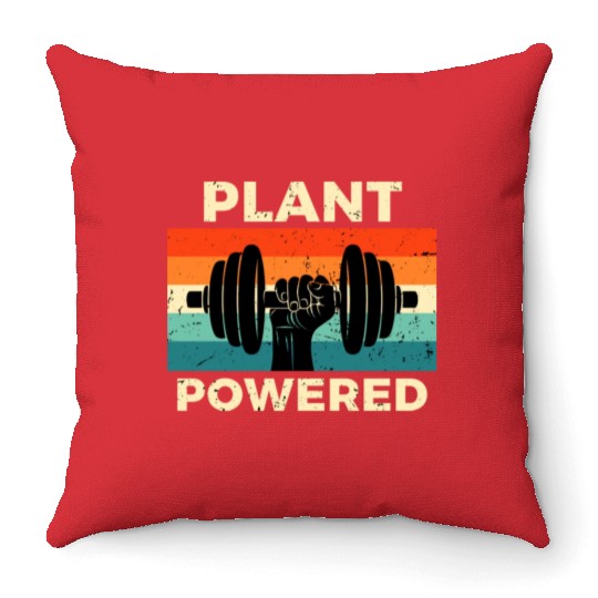 Retro Plant Powered Gym Workout Throw Pillows