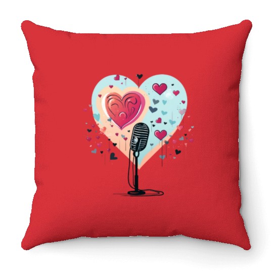 Microphone, music, singer, artist, heart, gift Throw Pillows