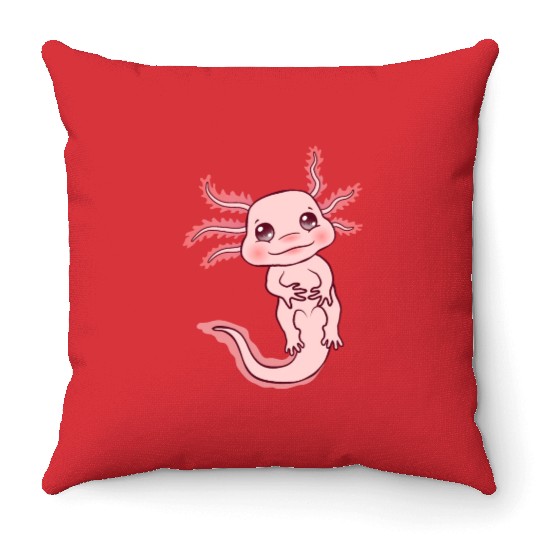 Cute Pink Kawaii Axolotl Lover Sweet Adorable Fish Throw Pillows