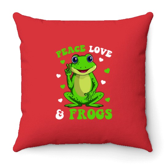 Peace Love Frogs Lover Frog Kids Girls Women Throw Pillows