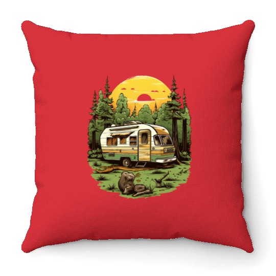 Camping, sunset, nature, freedom, gift Throw Pillows