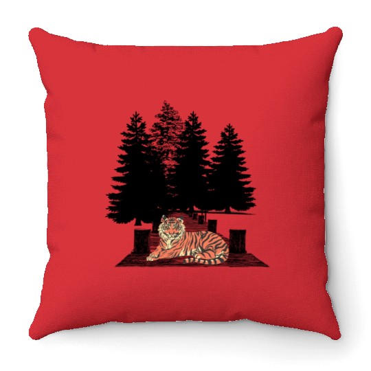 tiger in the forest Throw Pillows