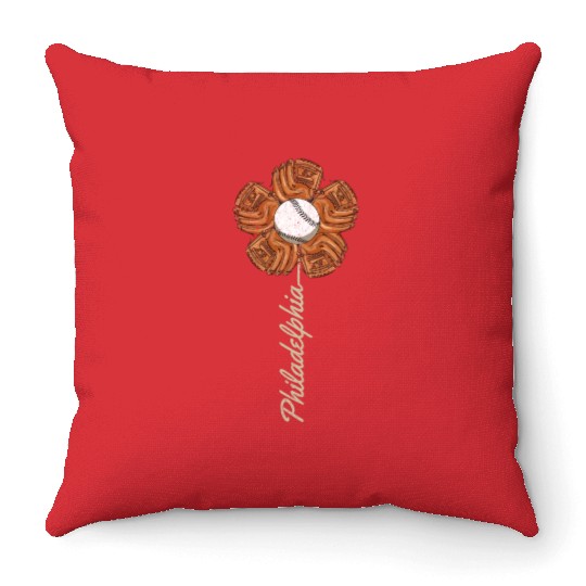 Philly Colorful Baseball Flower Souvenir I Love Throw Pillows