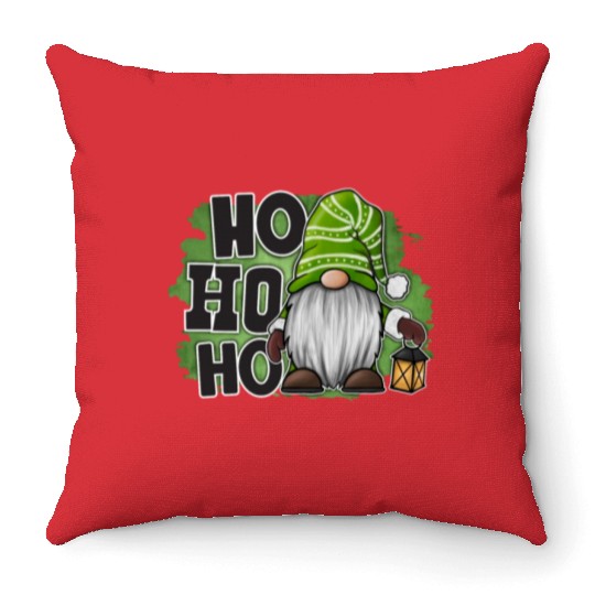 Ho Ho Ho Green Gnome Christmas Xmas Holiday Santa Throw Pillows