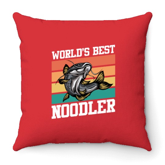 World´s Best Noodler Catfish Fishing Angler Throw Pillows