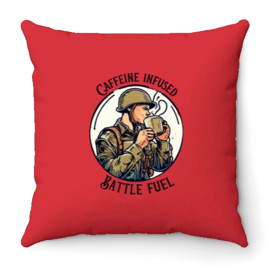 Caffeine infused Battle Soldier Throw Pillows