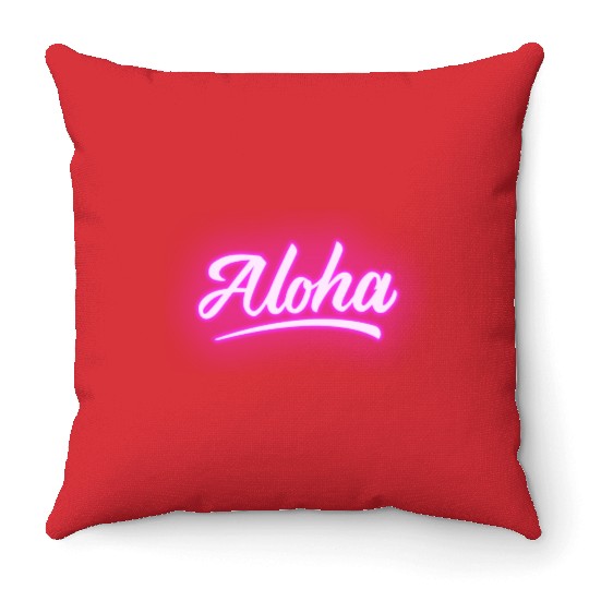Aloha Pink Neon Lettering Throw Pillows