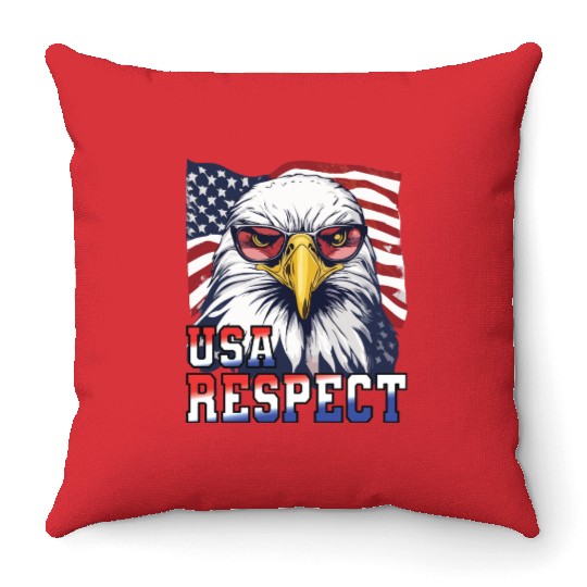 gift idea bald eagle american flag Throw Pillows
