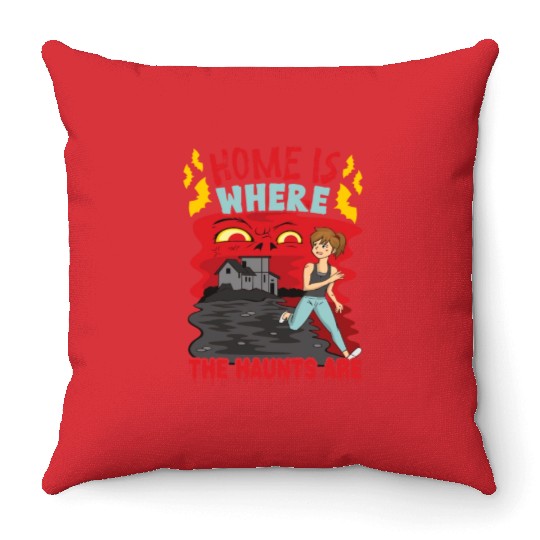 Horror Paranormal Haunted House Spooky Halloween Throw Pillows