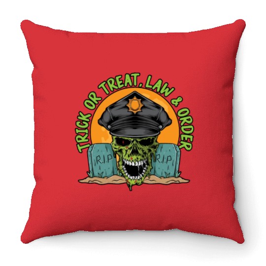 Trick or Treat, Law & Order Policeman Halloween Throw Pillows