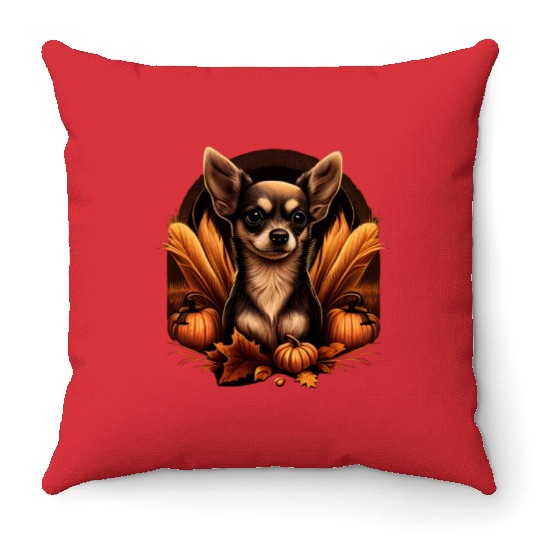 Chihuahua | Thanksgiving Day Farmer Food Autumn Throw Pillows