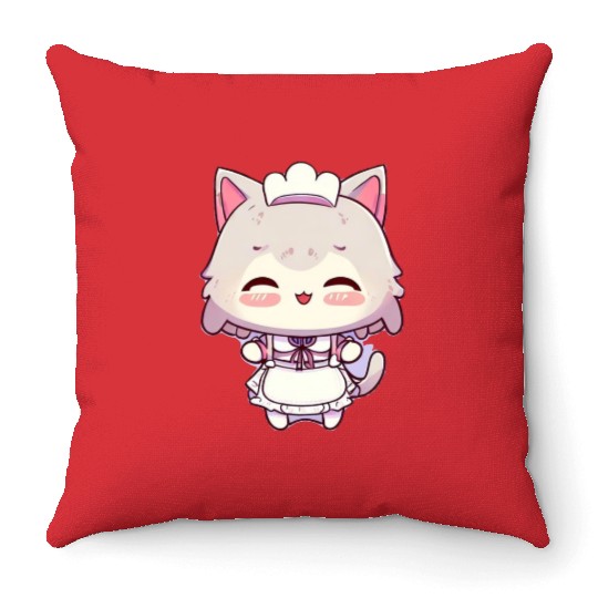 Yuki Kawaii Cat Maid Anime Manga Throw Pillows