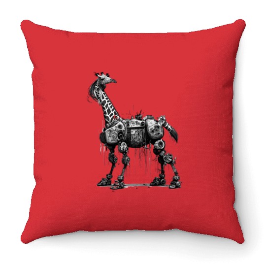 Cool punky robot giraffe Throw Pillows
