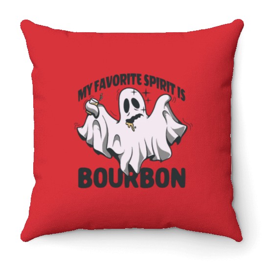 My Favorite Spirit Is Bourbon Halloween Ghost Throw Pillows