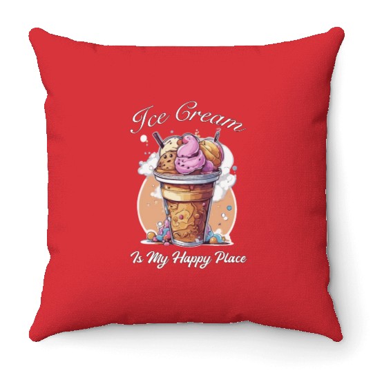 Ice cream its my happy place Throw Pillows