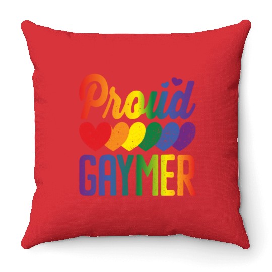 Proud Gaymer Gay Pride Lesbian Rainbow Flag Throw Pillows
