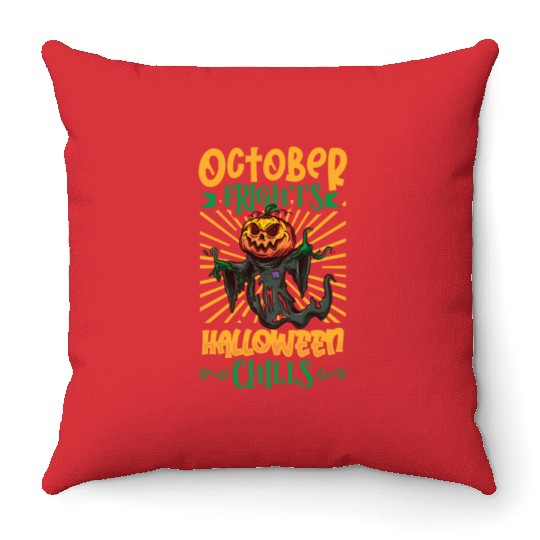 Scary Pumpkin Halloween Costume Autumn Fall Gift Throw Pillows