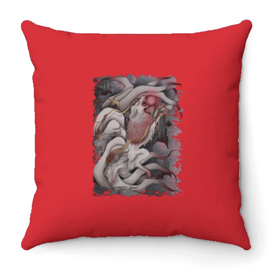 Kitsune Blood Moon Throw Pillows