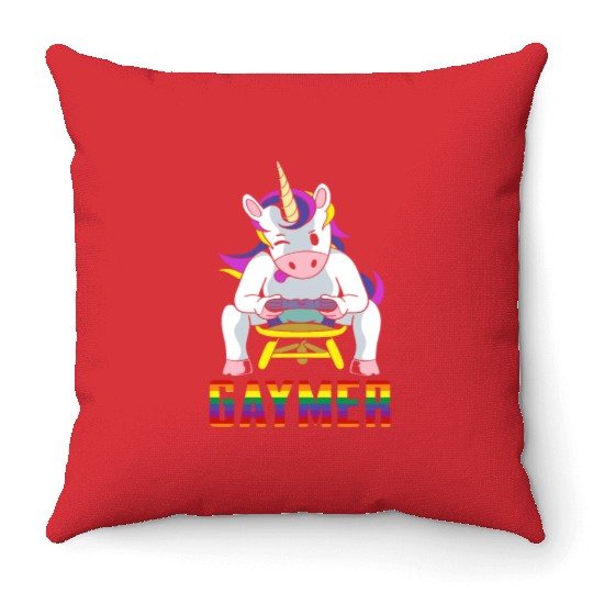 LGBTQ Gaymer Gamer Gay Rainbow Unicorn Throw Pillows