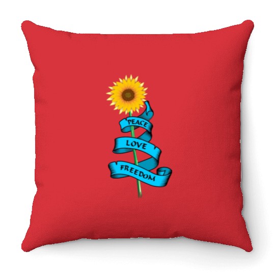 Sunflower Peace love freedom Throw Pillows