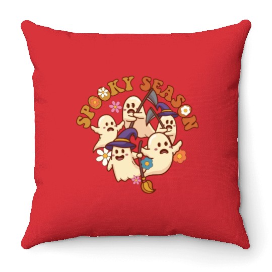 Halloween Spooky Season Boo Ghost Grim Reaper Throw Pillows