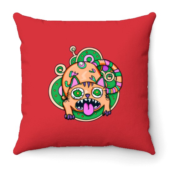 Psychedelic Trippy Cat Throw Pillows