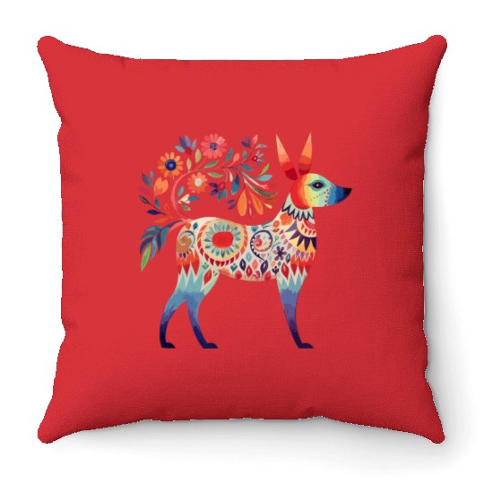 Mexican dog folk art Throw Pillows