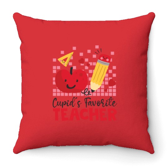 Retro Cupid s Favorite Teacher Teacher Valentines Throw Pillows